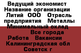 Ведущий экономист › Название организации ­ Литий, ООО › Отрасль предприятия ­ Металлы › Минимальный оклад ­ 24 000 - Все города Работа » Вакансии   . Калининградская обл.,Советск г.